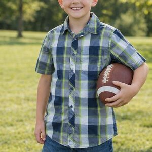 Tony Hawk Blue and Green Plaid Button Down Shirt